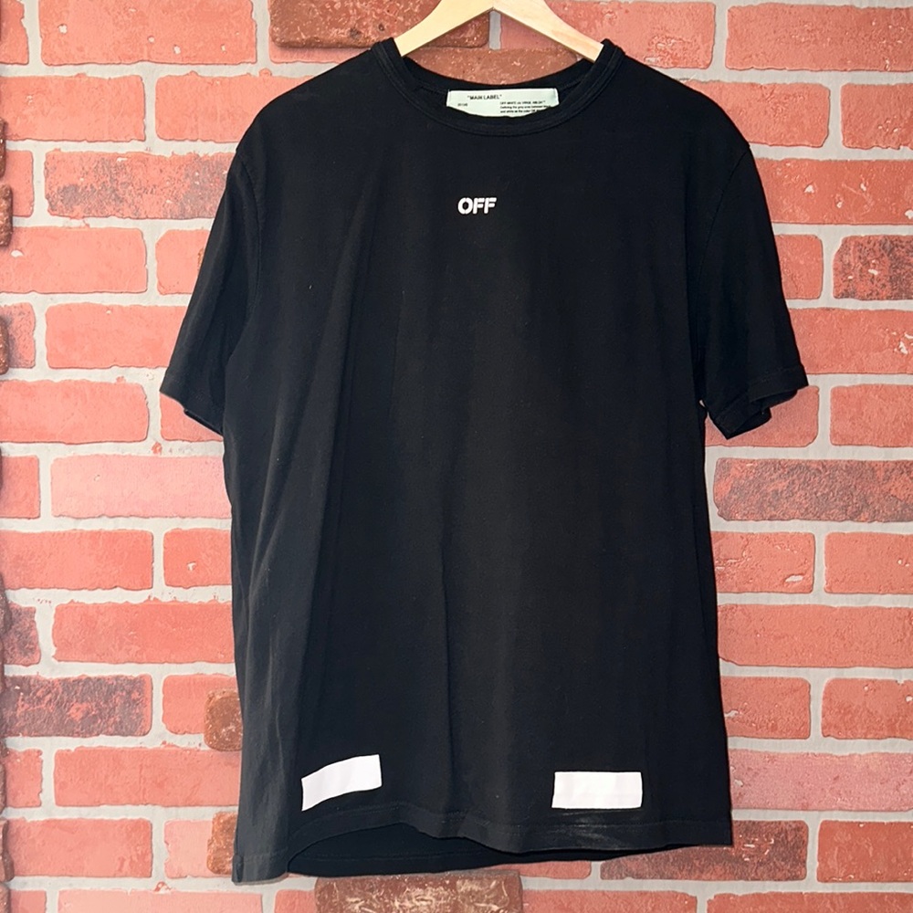 Mens OFF-WHITE R3plica T-Shirt Black with White Graphics in Size Large